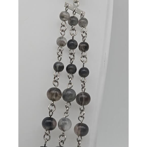 Whimsigoth Multi-Layer Chain Necklace Black Grey Acrylic Beads Faux Carved Onyx - Picture 6 of 12
